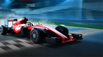 Гоночный болид на трассе с логотипом Меллстрой Казино, подчёркивающий участие казино в скоростных соревнованиях.